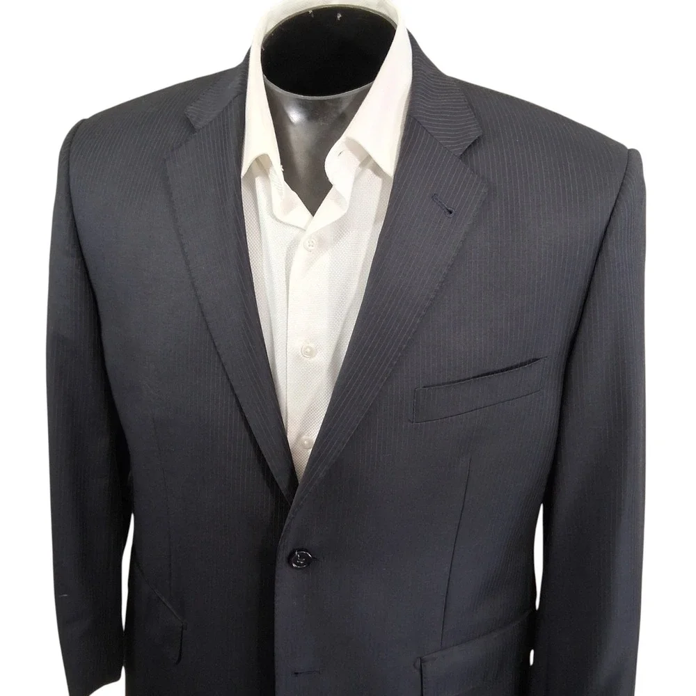 Baroni Prive Blazer Mens 42S Black Stripe Super 150s Wool Two Button Double Vent